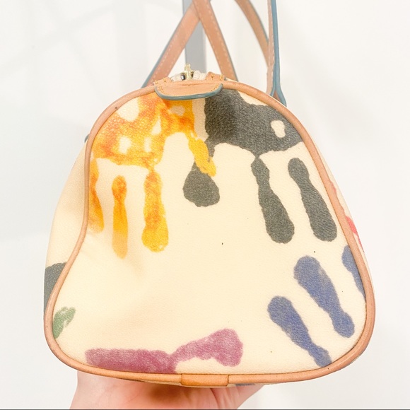Dooney & Bourke Vintage Y2K Rainbow Handprint Round Barrel Shoulder Bag 2000s - Picture 8 of 14